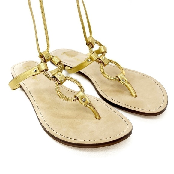 Lilly Pulitzer Lacey Sandals Strappy Leather Thong Women’s Size 8 Metallic Gold - Picture 7 of 14